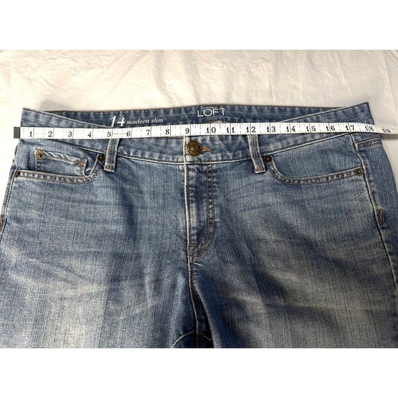 Loft Ann Taylor Mid Rise Modern Slim Jeans Blue Med Wash size 14 - Picture 3 of 15